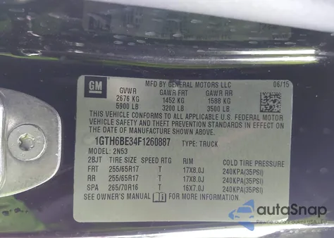 2015 GMC Canyon Sle из США, поврежденный, VIN 1GTH6BE34F1260887